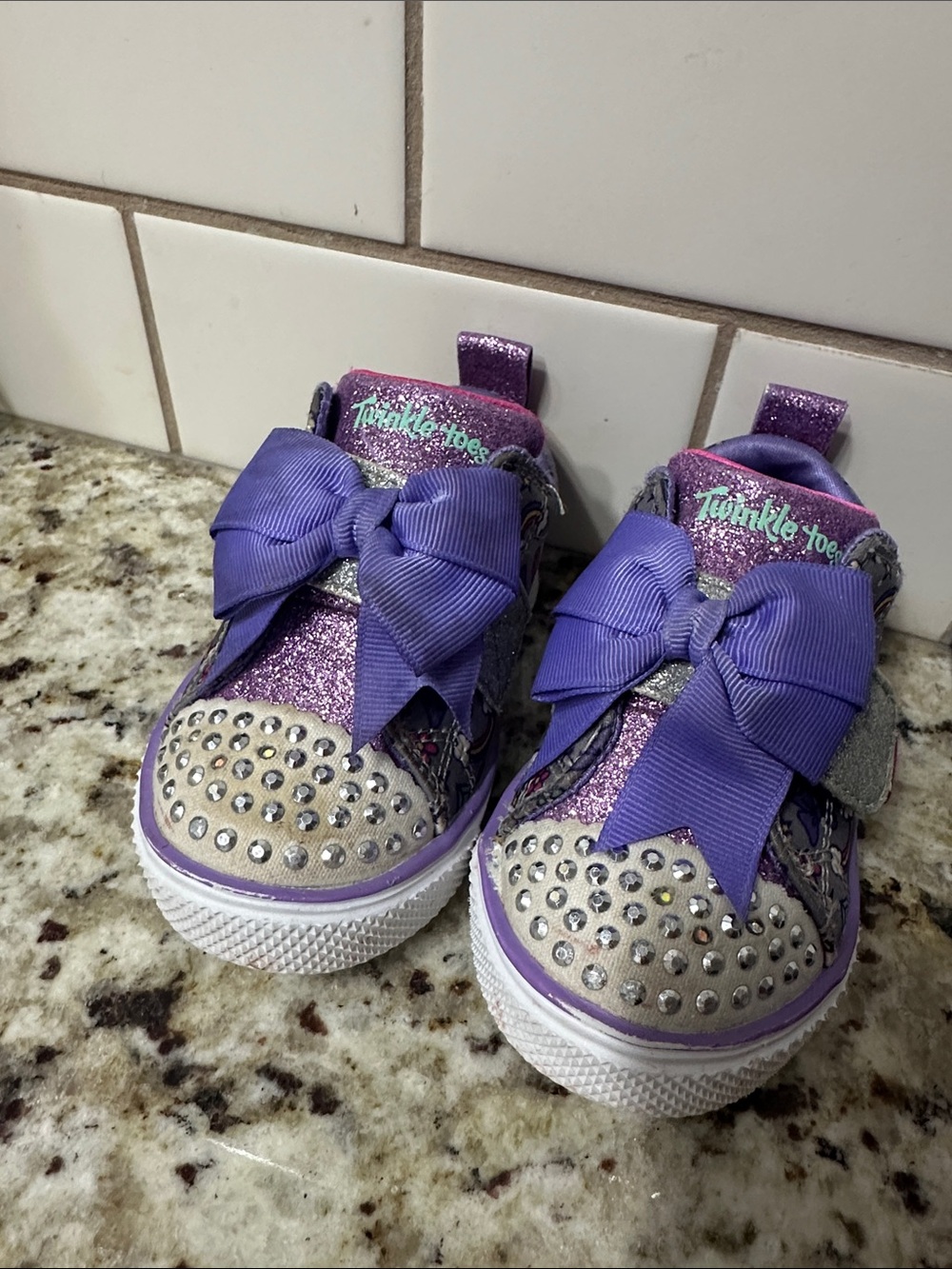 Skechers Purple Glitter Bow Kids Sneakers